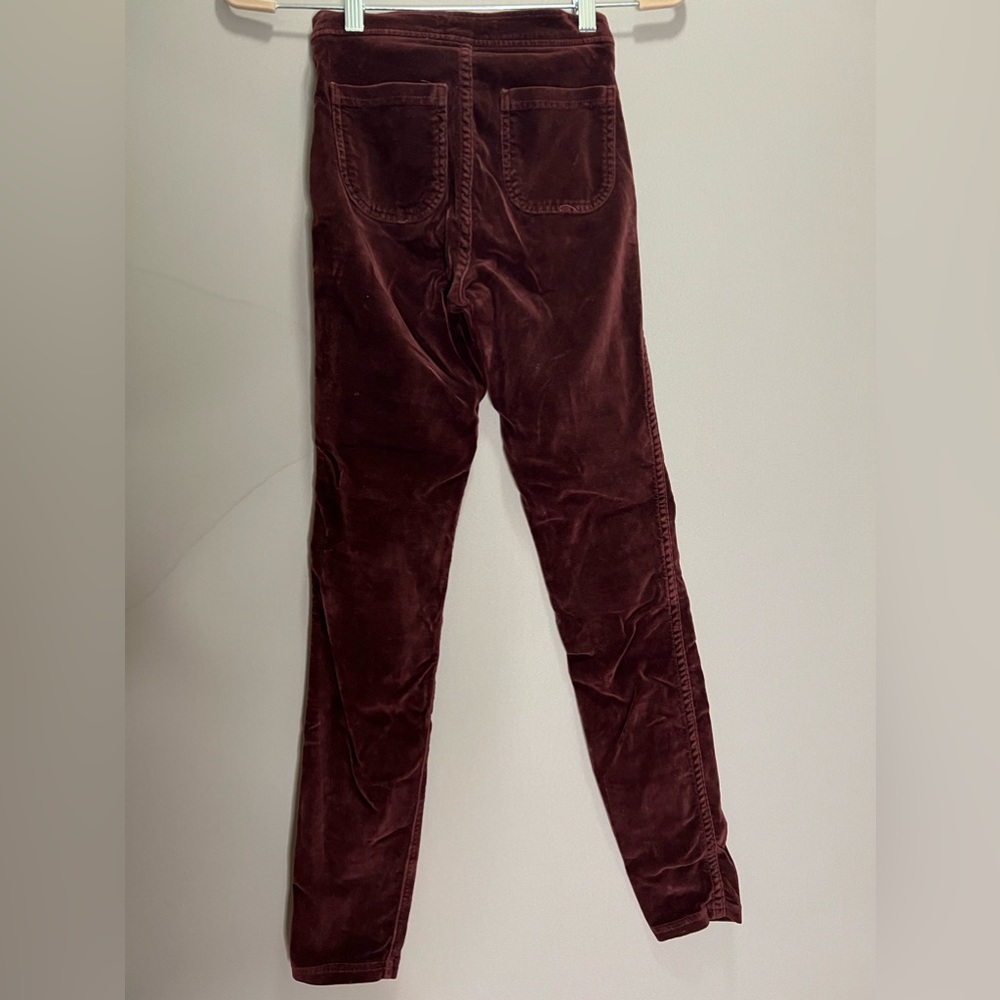American Apparel Maroon Velvet High Rise Skinny Jean